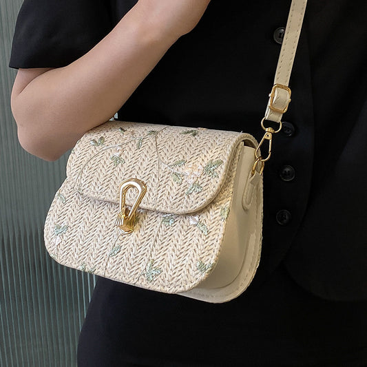 This year's trendy fashion straw woven small bag for women in summer2024New Trendy Versatile Lace Woven Single Shoulder Crossbody Bag for Women