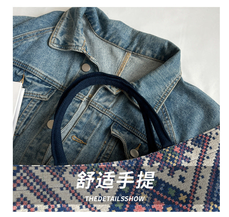 Large Capacity Commuter Bag Women2023New Fashion Single Shoulder Tote Bag Ethnic Style Student Handbag Class Bag Trendy
