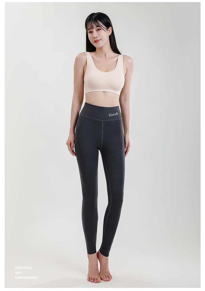 Wool Silk De Rong High Waist Slim Fit Leggings Women's Inner Wear Seamless Tummy Control Autumn Winter Pants Hip Lift Can Be Worn Outside