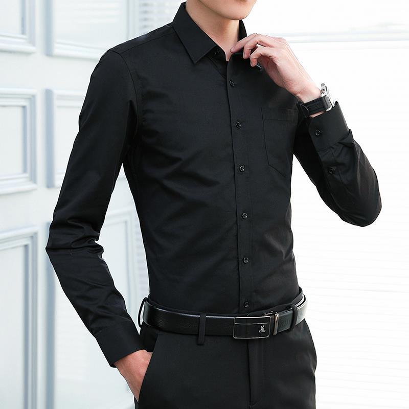 Men's Non-Iron Shirt Plus Size Breathable Business Casual Korean Style Slim Fit Shirt Professional Wear White Long Sleeve Shirt