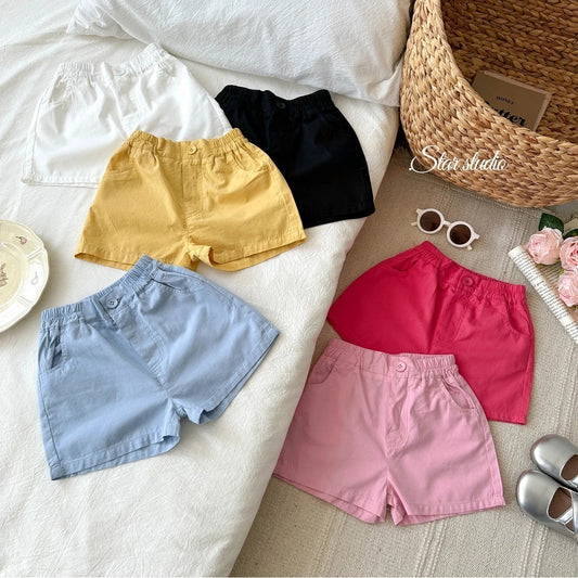 【Little Salted Lemon Seven】Summer New Korean Style Girls' Casual Cute Children's Shorts Baby Solid Color Five-Point Shorts Trendy