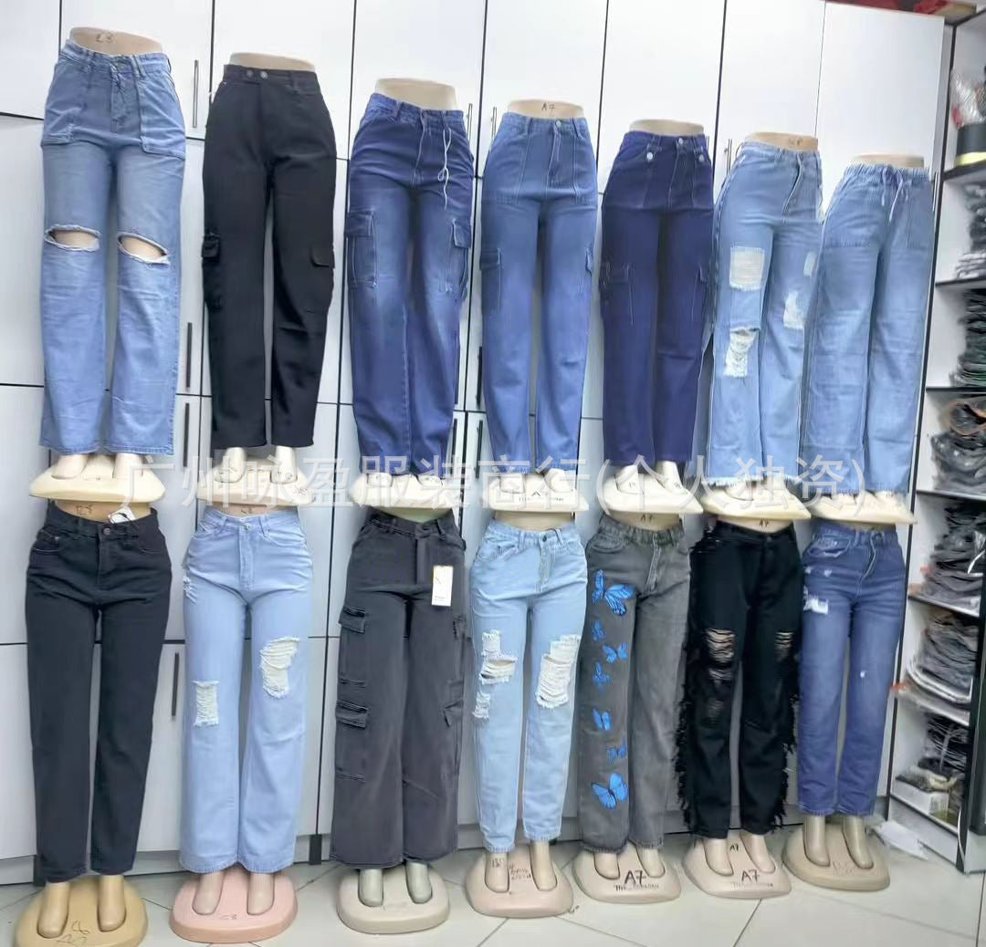 Simple pocket jeans Multi-pocket Women's Jeans Cargo Pants Wholesale cargo jeans