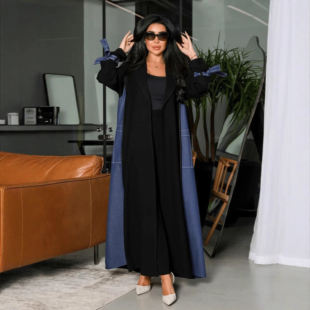 LN168Muslim Fashion Amazon Dubai Middle East Cardigan Robe Cross-Border Foreign Trade Women's Imitation Denim Robe