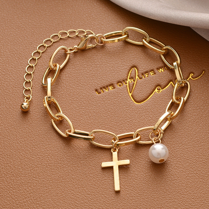 Korean Versatile Pearl Bracelet for Women ins Niche Style High-End Titanium Steel Bracelet Couple Bracelets Wholesale