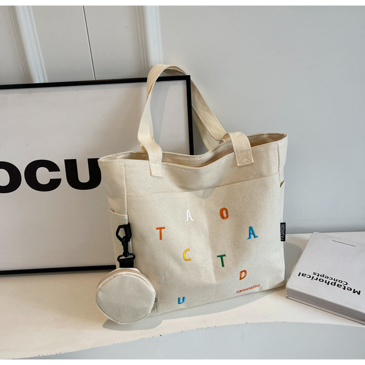Large Capacity Canvas Bag Women2024New Commuter Tote Bag for Women ins College Student Class Shoulder Tote Bag