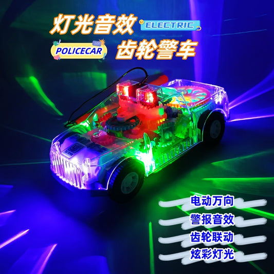 Mid-Autumn Festival Gift for Babies: Handheld Music Toy Car Lantern, Children's Electric Transparent Gear Flashing Police Car Lantern