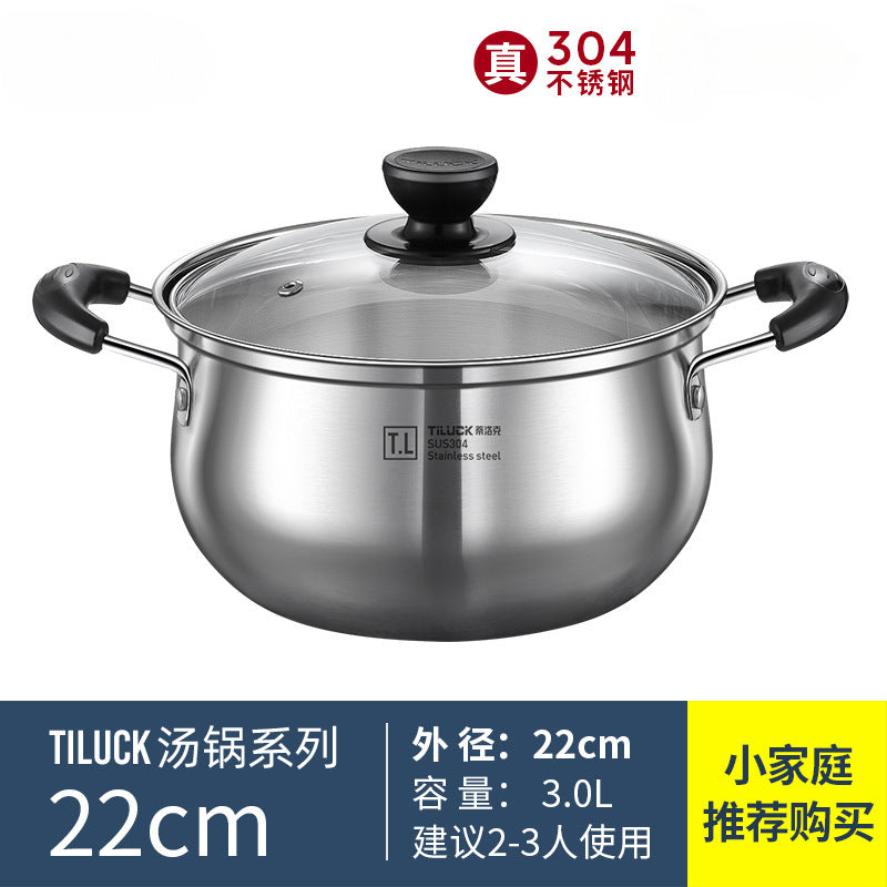 304Stainless Steel Soup Pot for Home Use, Non-Coated Instant Noodle Pot, Double Ear Small Pot, Steamer, Special for Gas and Induction Cookers