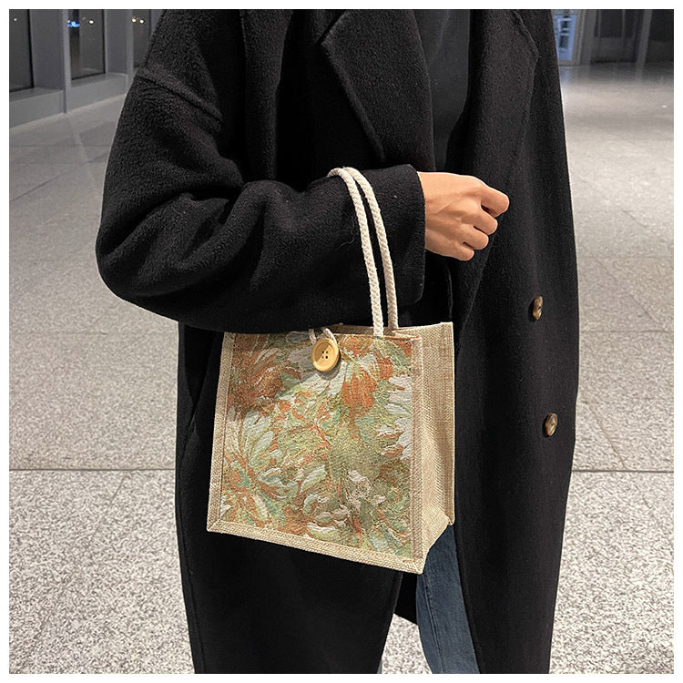 Student Korean Style Handbag Women Fashion Linen Lunch Bag New Japanese Style ins Canvas Tote Lunch Box Bag