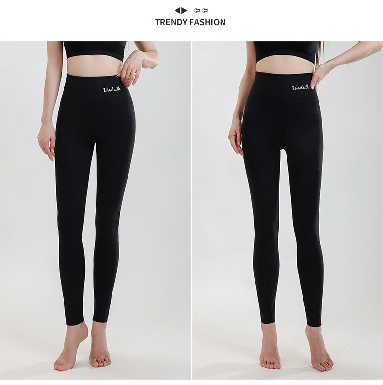 Wool Silk De Rong High Waist Slim Fit Leggings Women's Inner Wear Seamless Tummy Control Autumn Winter Pants Hip Lift Can Be Worn Outside