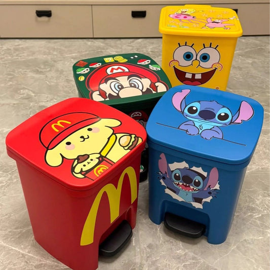 Mario Trash Can for Home Living Room Cute Cartoon Anime Large Capacity Personality Internet Celebrity Thickened Pedal Trash Basket
