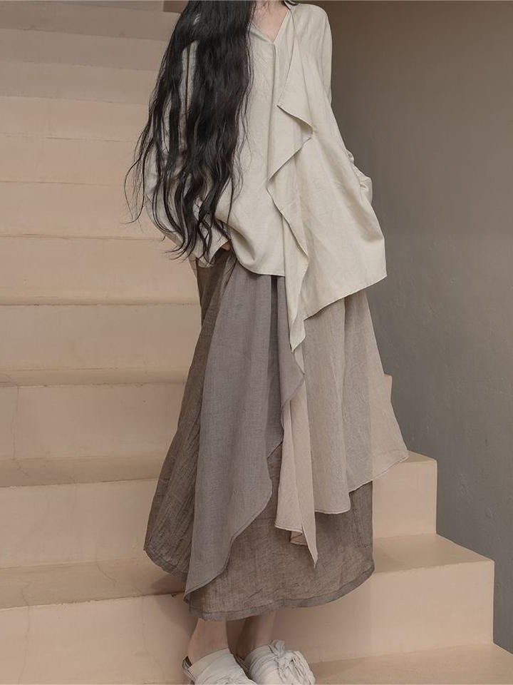 chic Minimalist Wave Long Irregular Patchwork Solid Color Midi Skirt Low Suit Quiet Style Salted Niche