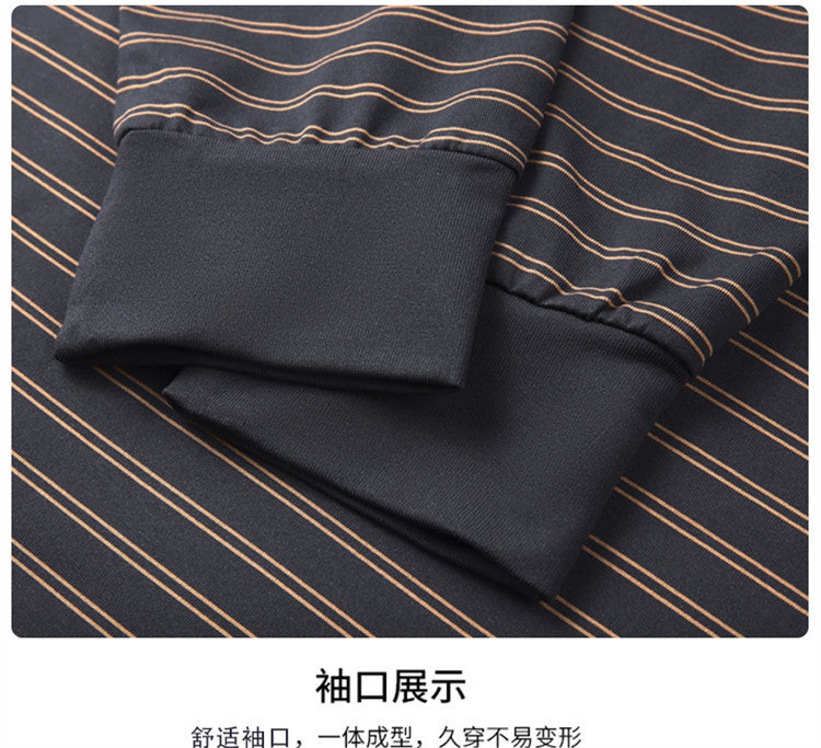 Autumn Men's Long Sleeve Cotton t Shirt for Middle-aged Dad Autumn Outfit with Turn-down Collar and Stripes POLO Base Layer Shirt T Grandpa's clothes