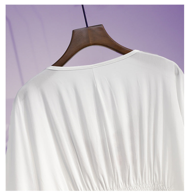 Summer Fashion Retro Slimming Top Women's Stylish Youthful Printed Five-Sleeve Round Neck Chiffon Blouse Women's Fashion
