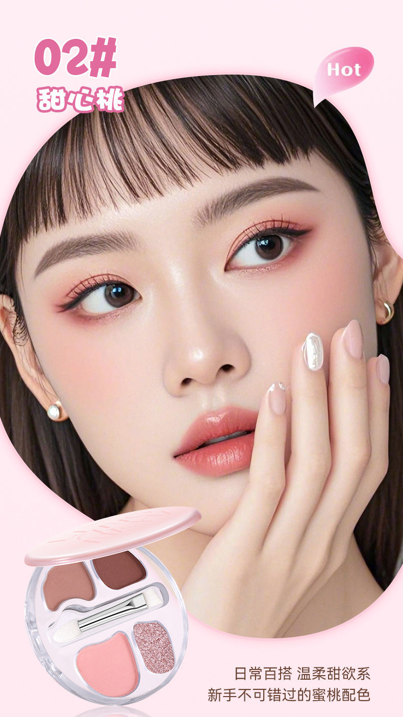 Liangni Shi Four-Color Eyeshadow Palette for Brightening, Pearlescent Glitter, Contouring, and Eyeliner Rouge2437