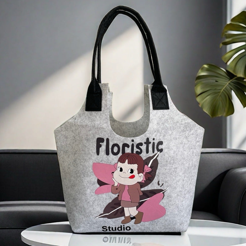 New Trendy Cartoon Felt Bag Printed Felt Tote Bag Large Capacity Exquisite Student Bag Travel Bag Storage Bag