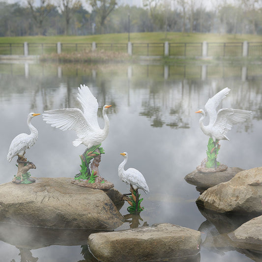 Outdoor Garden Imitation White Egret Fiberglass Ornament Home Courtyard Pool Rockery Resin Sculpture Floor Decoration
