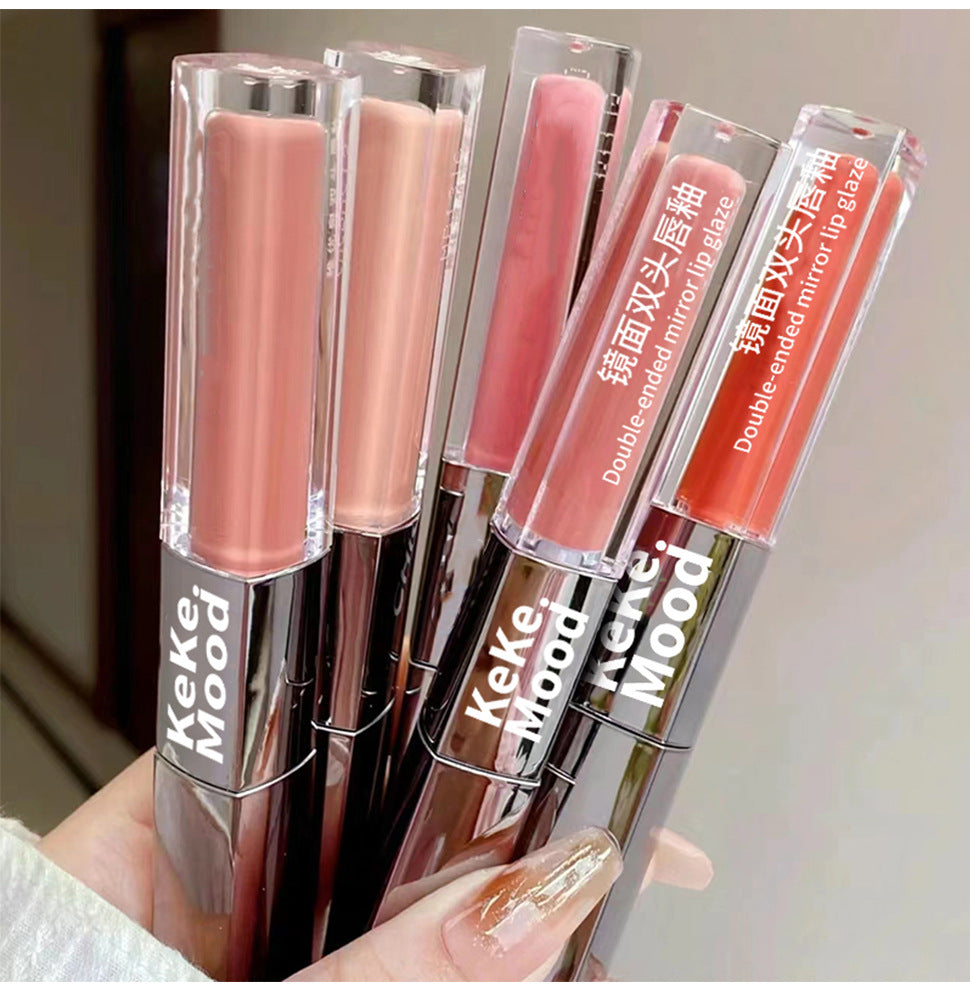 keke mood Water-Feel Dual-Ended Lip Glaze Water Gloss Mirror Lip Gloss Matte Mist Lip Mud Natural Look Affordable Lipstick