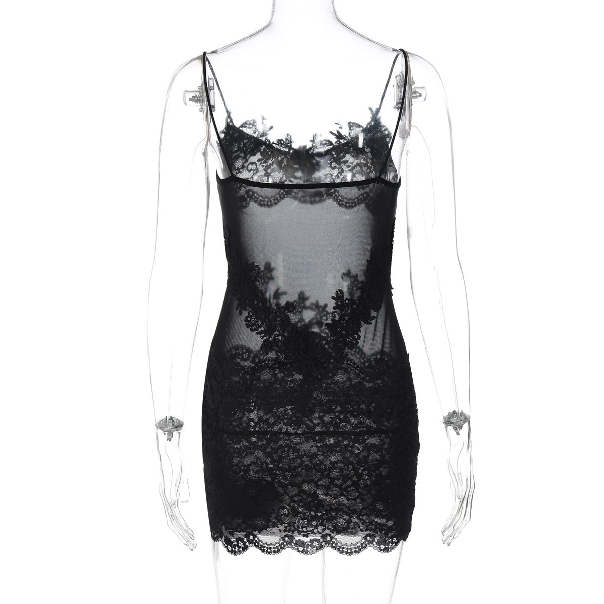 Europe and America ins Fashionable New Sexy Hot Girl Style Sheer Lace Tube Top Patchwork Bodycon Lace Dress for Women