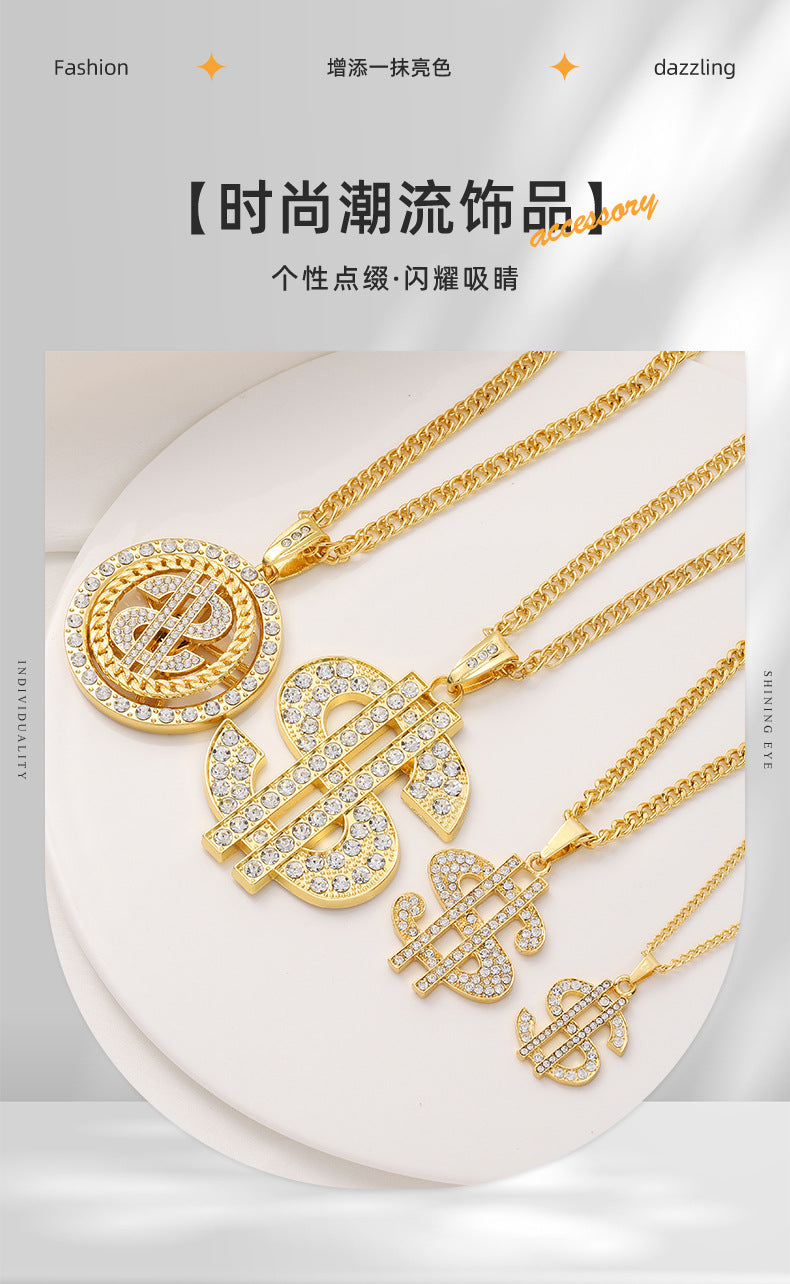 Factory Direct Supply Exquisite Fashion Necklace Imitation Dollar Sign Diamond-Encrusted Jewelry Pendant In Stock Wholesale Luxury