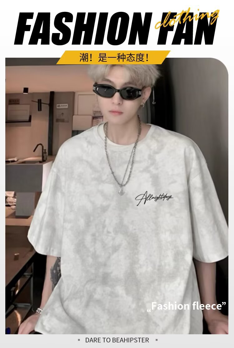 Hip Hop High Street Short Sleeve T T-shirt2025Summer Men oversize Loose Letter Print Trendy Brand Casual Sweatshirt