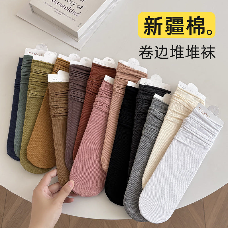 Socks Pure Cotton Women Summer Thin Style Pile Socks Solid Color Mid-Calf Socks Oxygen Cotton Confinement Socks Women Long Socks Zhuji Socks Industry