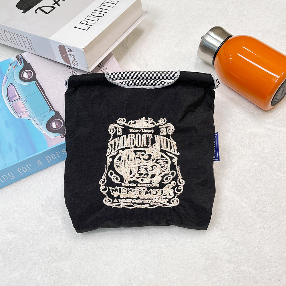 Japanese Style BallChain Same Style Eco-Friendly Embroidered Shopping Bag Nylon Fabric Floral Handheld Niche Fashion Shopping Bag