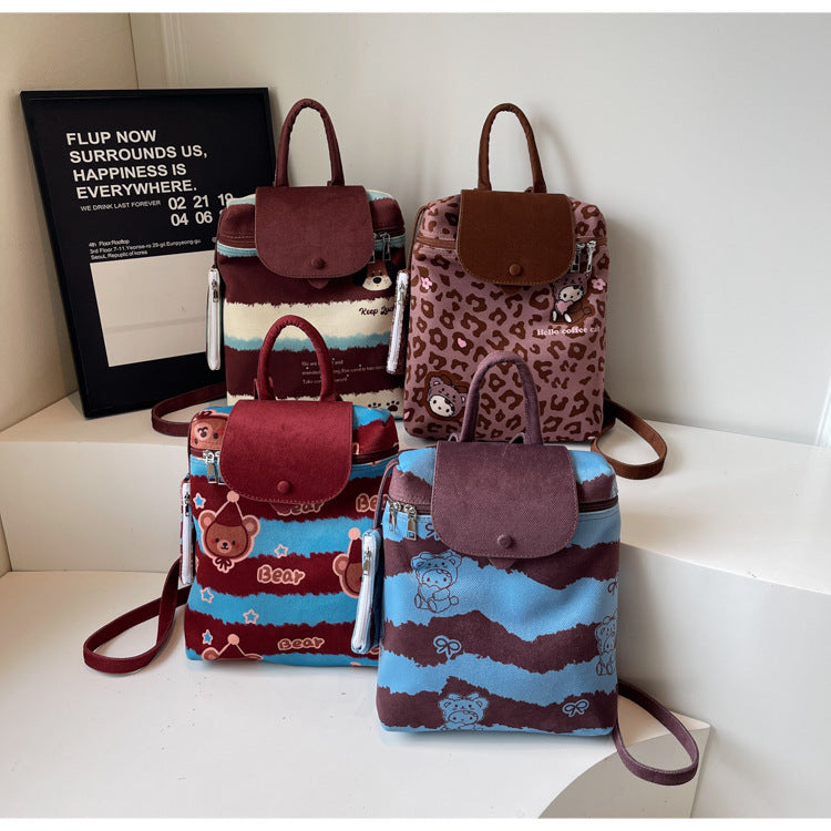 Korean Style Cute College Style Cartoon Handheld Bucket Bag for Women2025New leopard print backpack for class and commuting http://detail.1688.com/offer/960620063545.html