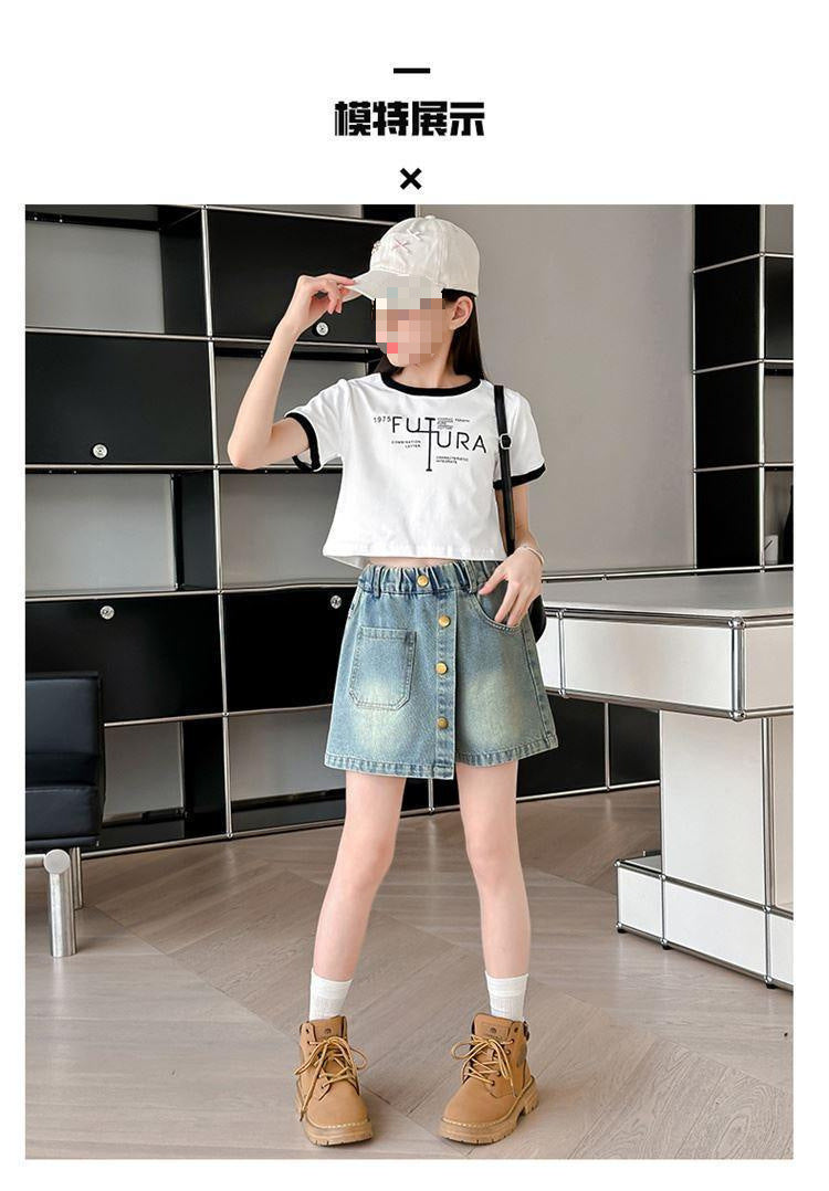 Children's Denim Skirt Short Thin Style2025 for Older Children Student Version Mid-Length Shorts
