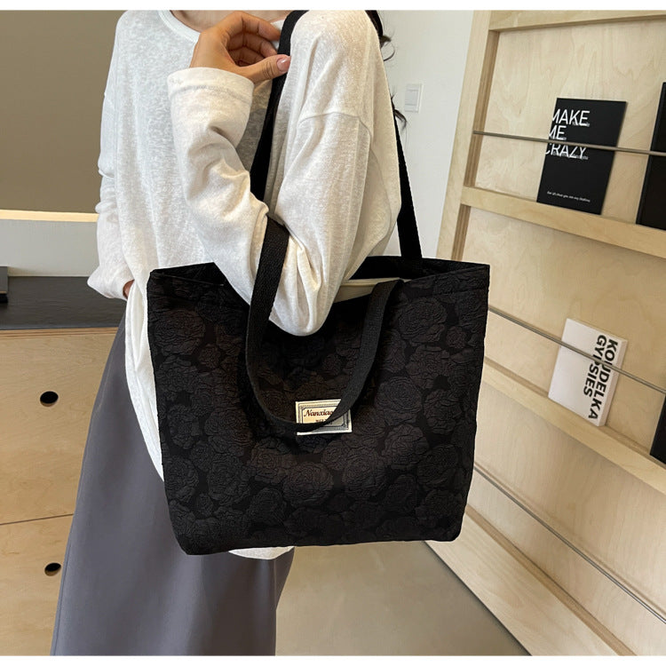South Korea ins Unique Canvas Bag2024New Fashion Commuting Tote Bag Female College Student Class Shoulder Bag