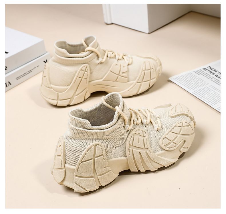 Women's Shoes Spring and Autumn Thick-Soled Dad Shoes Breathable Flyknit Sock Sneakers Women's Octopus Casual Shoes Height-Increasing Shoes