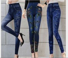 Yiwu Factory 3Color8Code tv Women's Imitation Denim Leggings Spring and Autumn High Waist Outer Wear One-piece Pants Cross-border Women's Pants