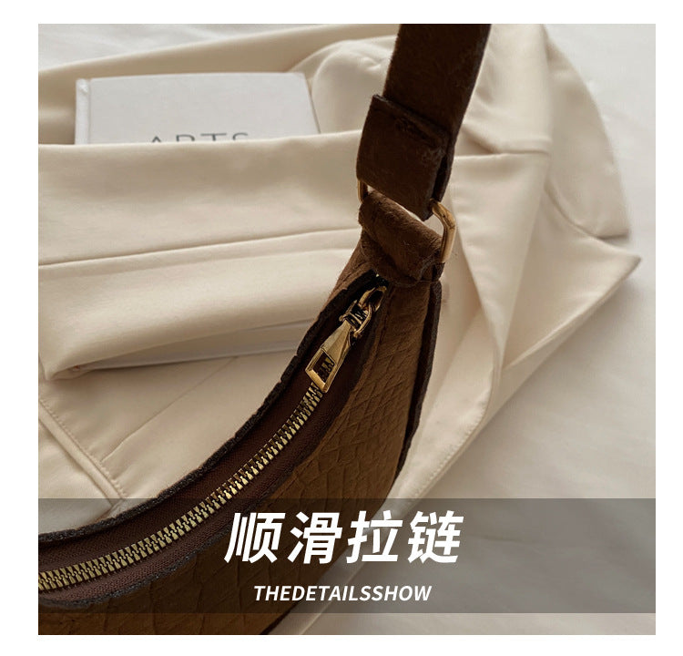 Solid Color Elegant Women's Bag2024Trendy Korean Style Autumn Winter New Stone Pattern Underarm Bag Casual Shoulder Handbag