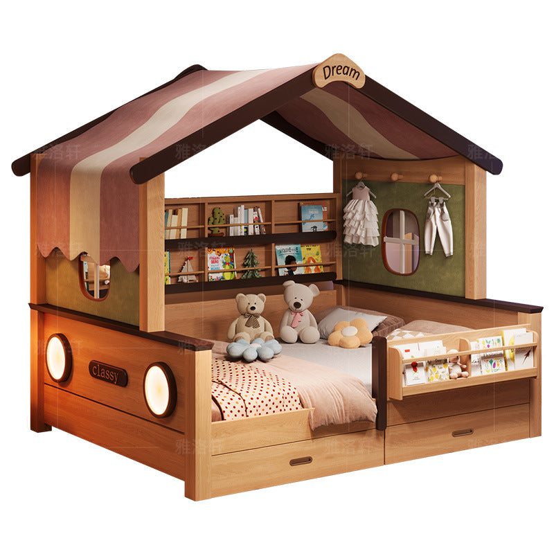 Children's Bed with Integrated Bunk, Space-Saving Bed with Guardrail, Double Tatami, Girl's Treehouse Princess1.35Bunk bed