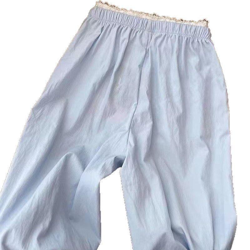 Korean Style hiphop Blue High-Waisted Casual Pants for Women, Spring and Summer Loose Fit, Student Design, Niche Ballet Style Wide-Leg Pants
