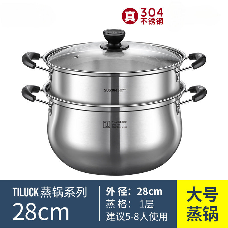 304Stainless Steel Soup Pot for Home Use, Non-Coated Instant Noodle Pot, Double Ear Small Pot, Steamer, Special for Gas and Induction Cookers
