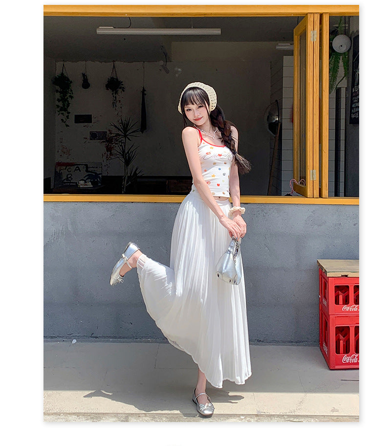 Thirteen Lines·Yunheyu Gentle Light Purple Pleated Long Skirt for Women Versatile Casual Vacation Style Draped Half Skirt