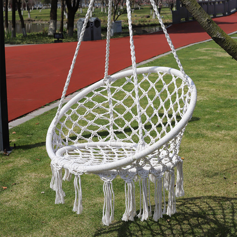 ins Nordic Style Tassel Hanging Chair Handwoven Hanging Basket Cotton Rope Swing Outdoor Hammock Balcony Cradle Chair Wholesale