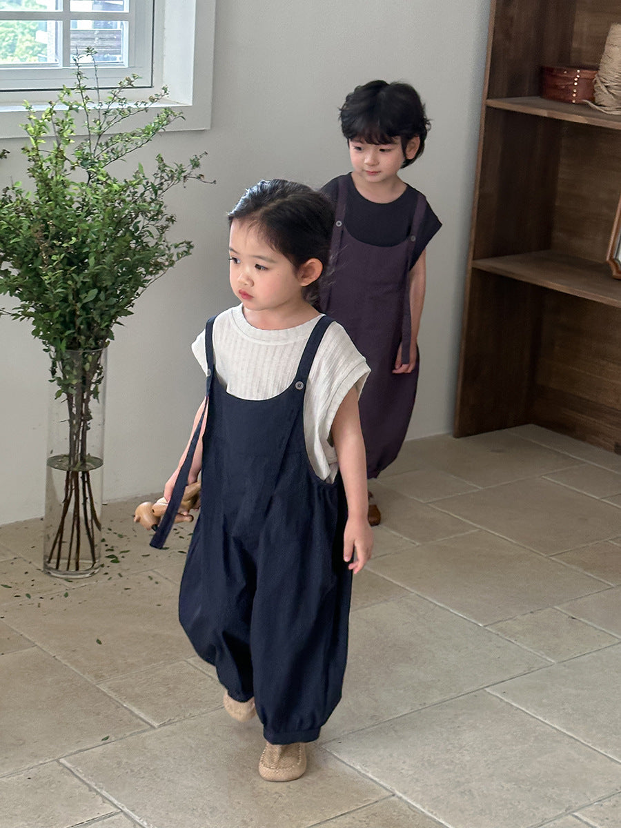 Jiaye Children's Products2025Children's Summer Thin Solid Color Cotton Overalls Boys and Girls Loose Stylish Lantern Pants