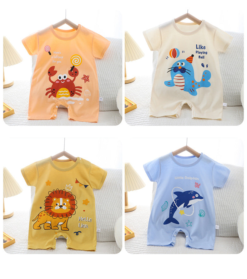 Summer New Infant Crawling Suit Pure Cotton Korean Version Thin Boys' Short Sleeve Girls' One-Piece Romper