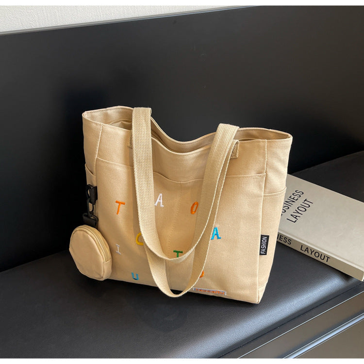Large Capacity Canvas Bag Women2024New Commuter Tote Bag for Women ins College Student Class Shoulder Tote Bag
