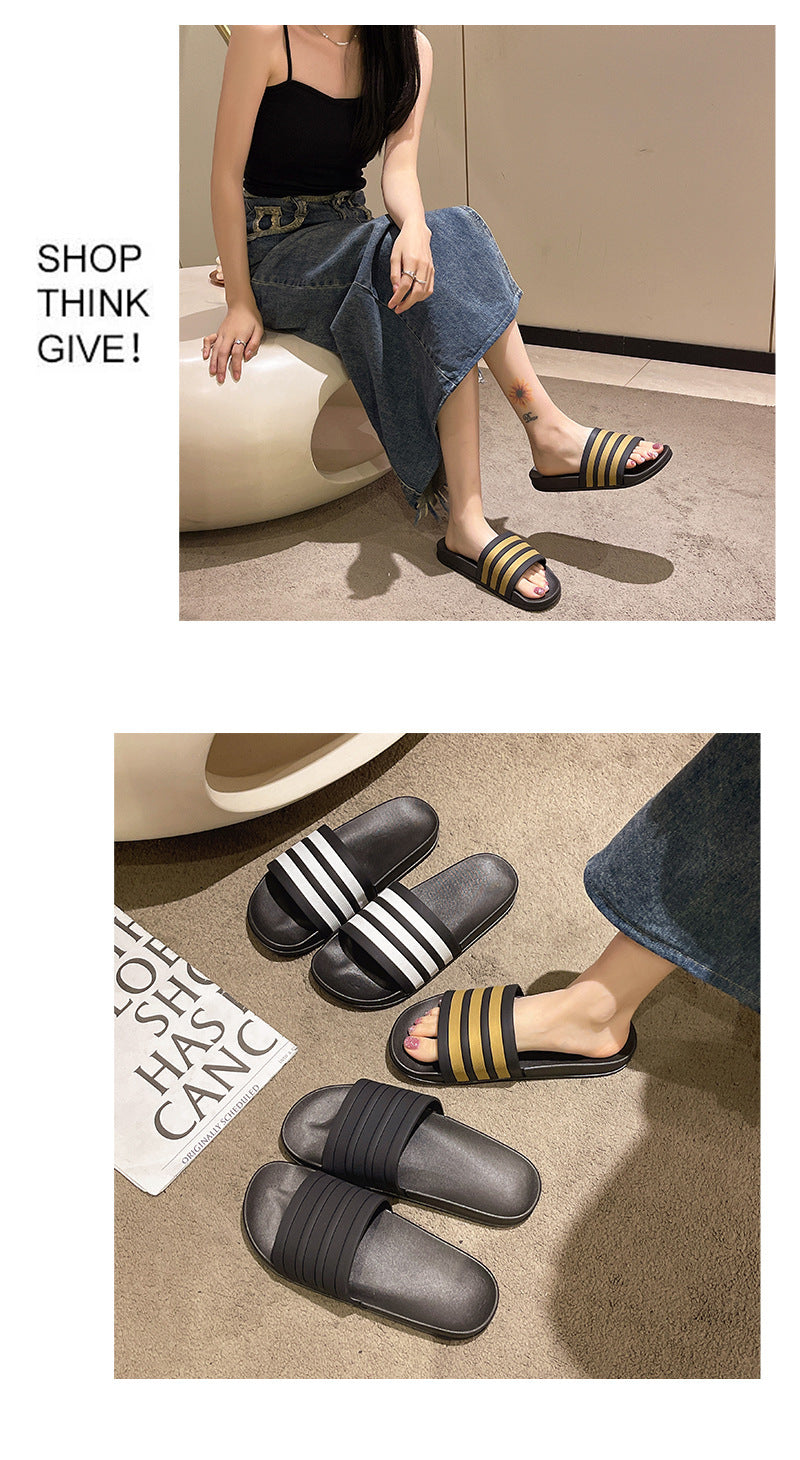Men's Three-Stripe Slippers2024New Korean Style Outdoor Indoor Home Bathroom Non-Slip Beach Sandals