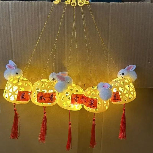 Wholesale Mid-Autumn Festival Gifts for Tourist Attractions and Night Markets, Small Merchandise Toys, Imitation Bamboo Woven Handheld Lighted Rabbit Lanterns