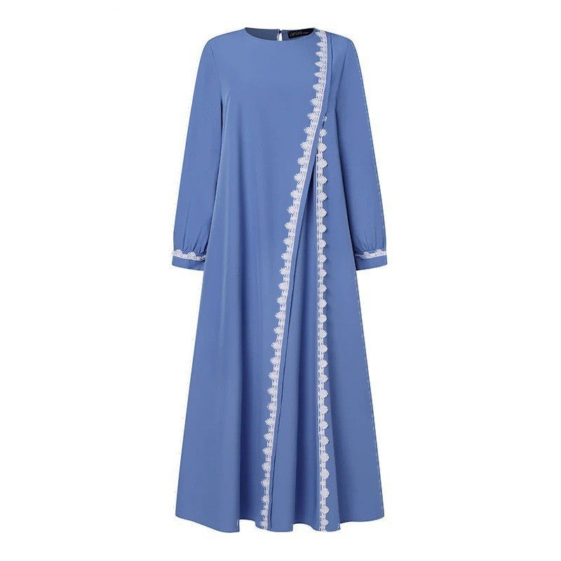 H726#Muslim Women's Clothing Lace Long Robe Dress Fashion Long Sleeve Vest Women's Spring Casual Dress