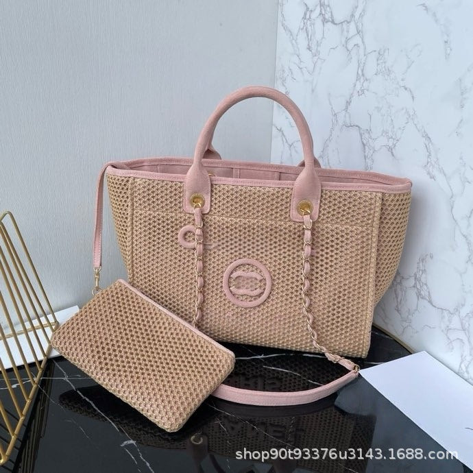 Chanel Style Handbag and Crossbody Bag2025Summer New Raffia Woven Beach Bag Fashionable High-end Shoulder Bag