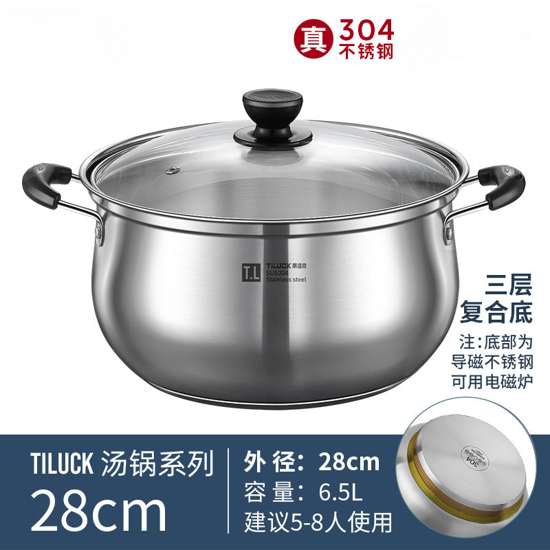 304Stainless Steel Soup Pot for Home Use, Non-Coated Instant Noodle Pot, Double Ear Small Pot, Steamer, Special for Gas and Induction Cookers
