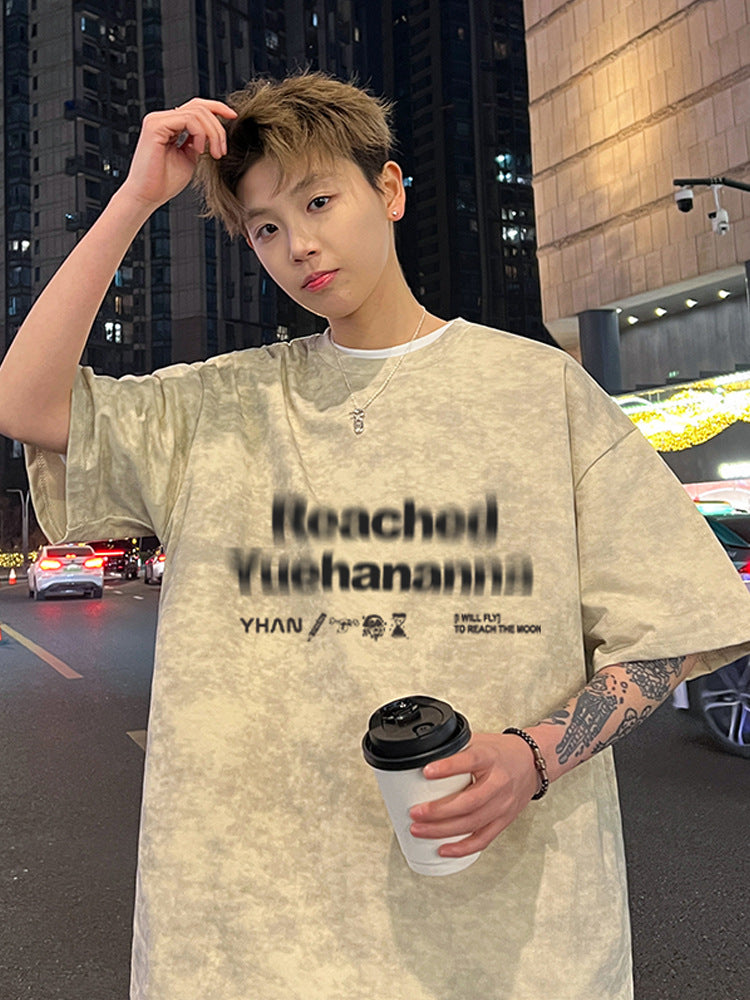 Tie-dye Short Sleeve Men's Style t American Style Summer T-Shirt2025New Cotton Youth High Street Trendy Cool Style