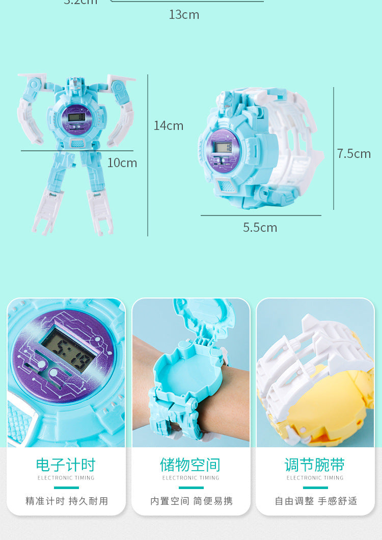 Children's Transforming Watch Electronic Watch Boys and Girls Robot Transforming Internet Celebrity Gift Kids Elementary School Student Gift Prize