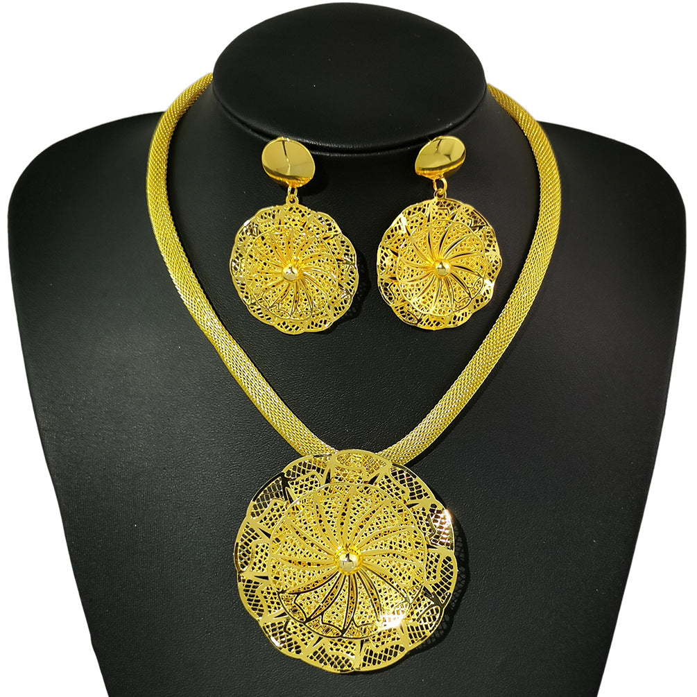 Various Dubai Sets for Women24K Gold Color Big Flower Pendant Necklace and Earrings Wedding Party African Set