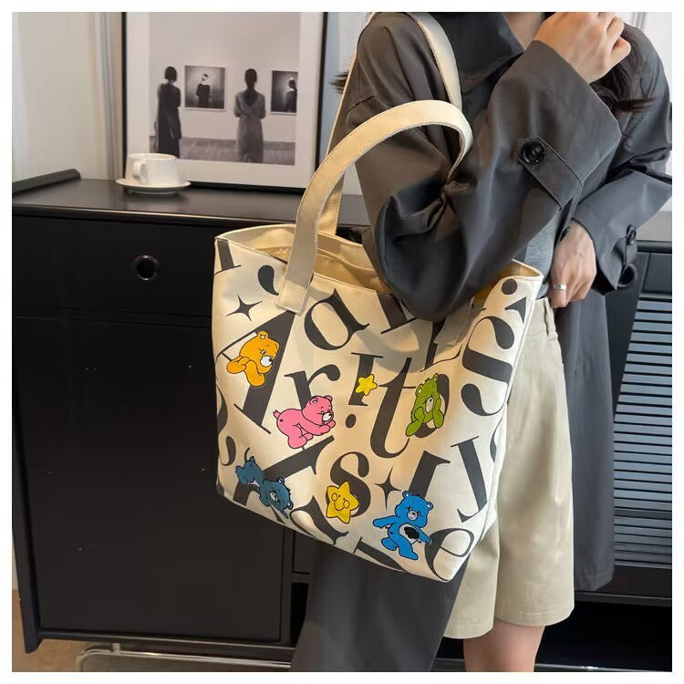 Student Canvas Bag for Women, Large Capacity Tote Commuter Bag, Versatile Printed Mommy Bag, Handheld Shoulder Bag, Shopping Bag for Women