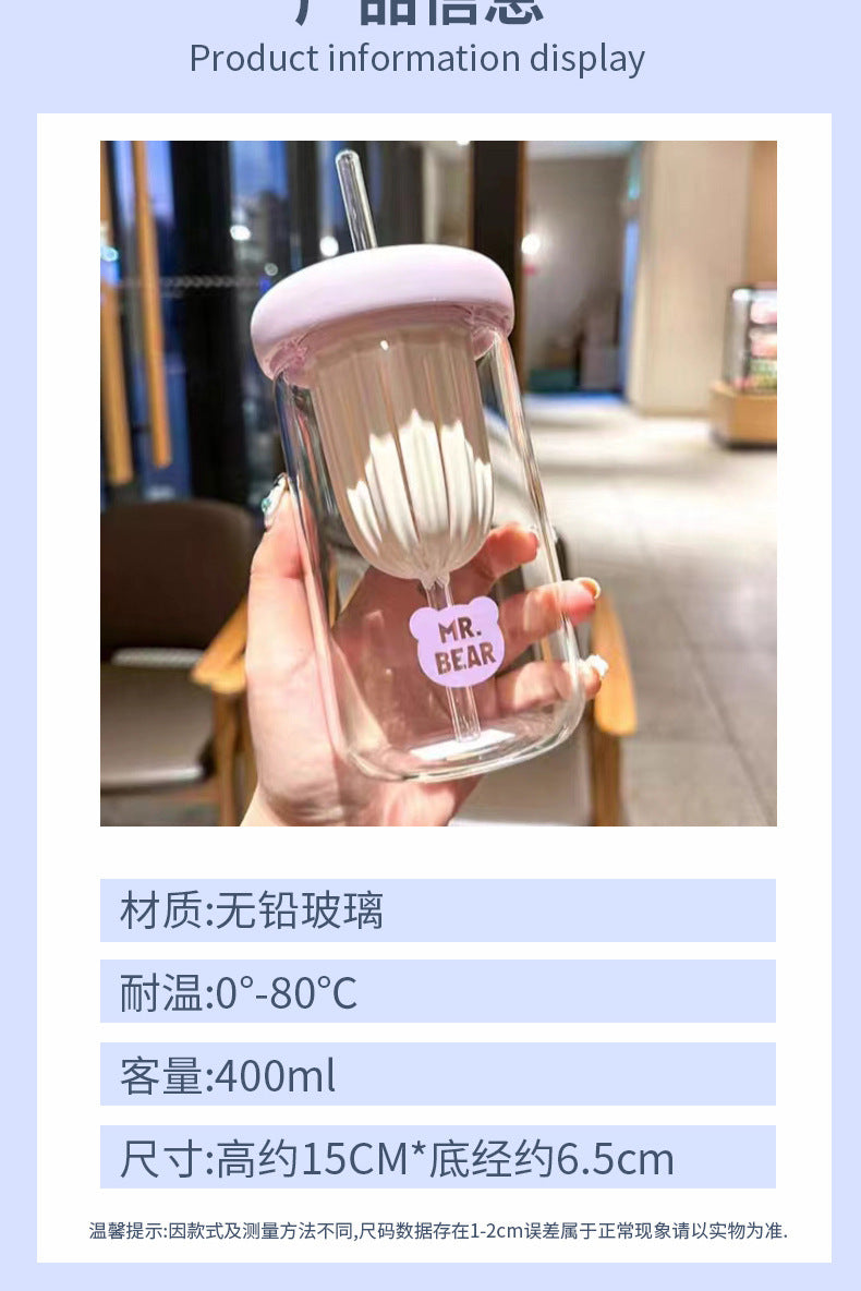 Cold Brew Cup Glass Tea Infuser Lemon Water Cup Portable Tea Water Separation Cup High-Value Straw Cup for Women